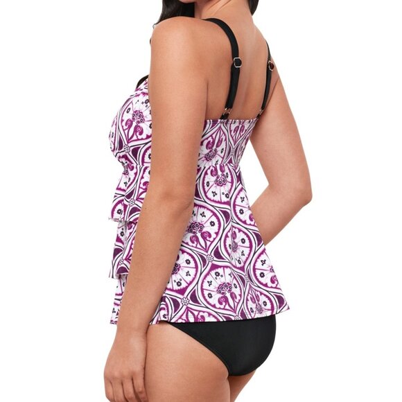 NWT~Swim Solutions Purple and Black Layered Tankini - Picture 2 of 3